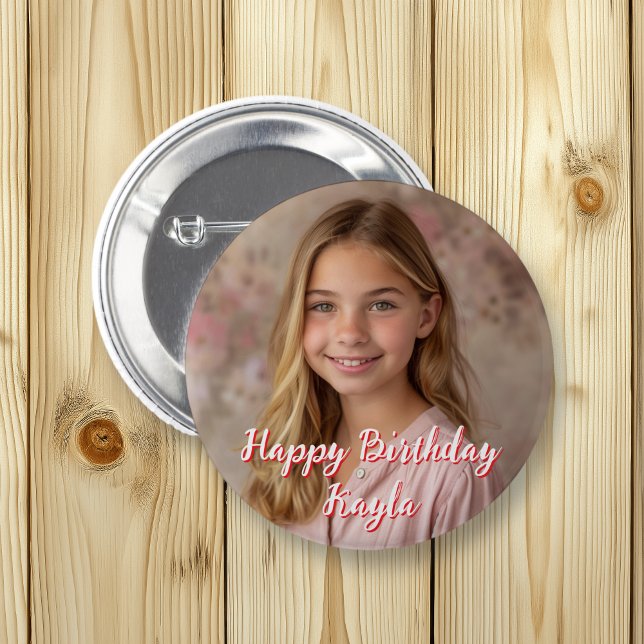 Personalized Happy Birthday Name and Photo 2 Inch Round Button (Creator Uploaded)
