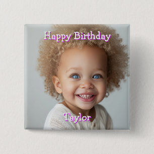 Personalized Happy Birthday Name and Photo 2 Inch Square Button
