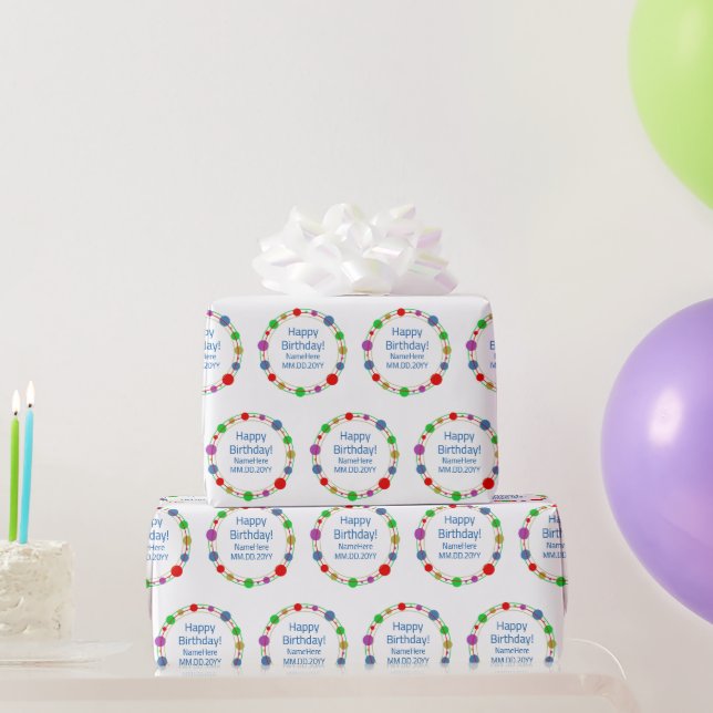 Personalized Happy Birthday Name Colourful Orbits Wrapping Paper (Party Gifts)