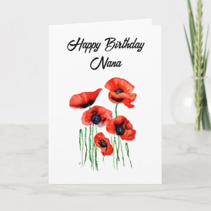 Personalized Happy Birthday Nana Pretty Poppies Card