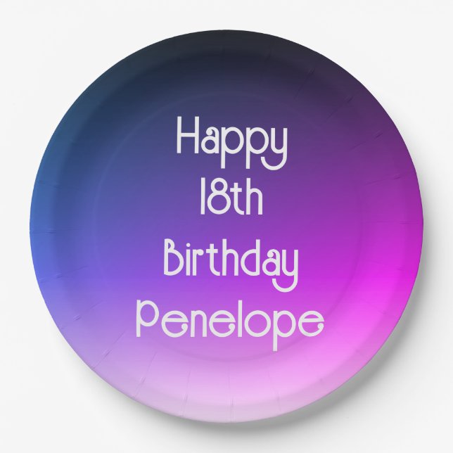 Personalized Happy Birthday Ombre Purple Paper Plate (Front)