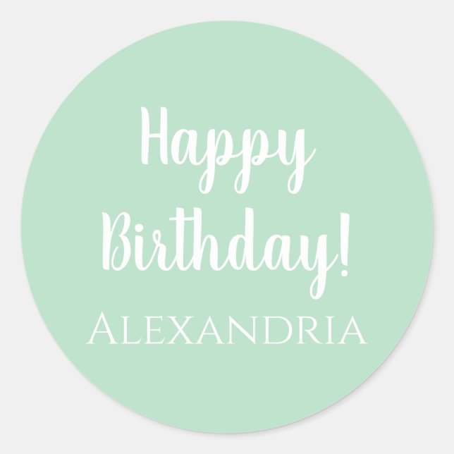 Personalized Happy Birthday Pastel Green Classic Round Sticker (Front)