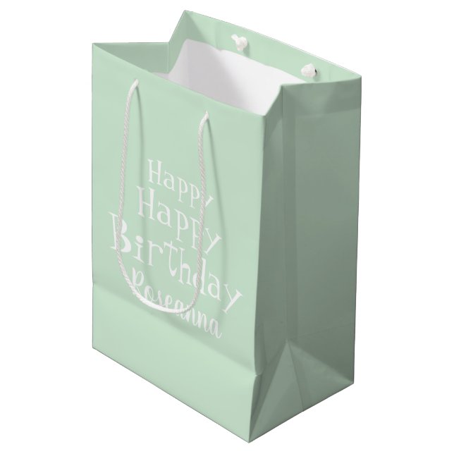 Personalized Happy Birthday Pastel Mint Green Medium Gift Bag (Front Angled)