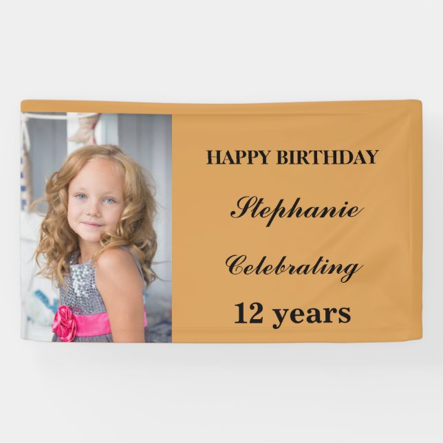 Personalized Happy Birthday Photo Age gold Banner (Horizontal)