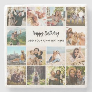 Personalized Happy Birthday Photo Collage Stone Coaster
