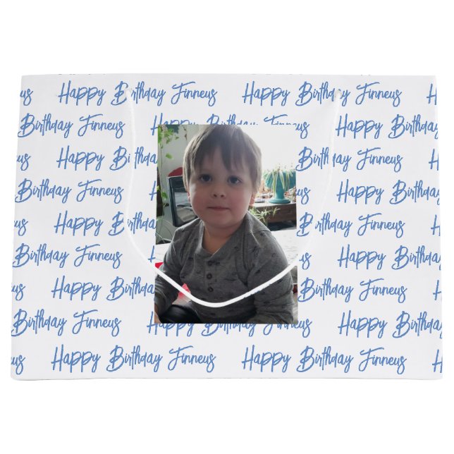 Personalized Happy Birthday Photo   Large Gift Bag (Front)