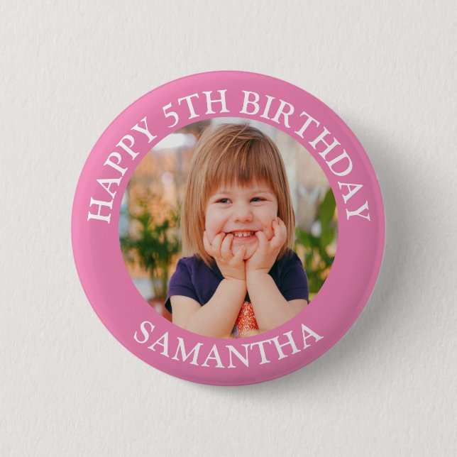 Personalized Happy Birthday Photo Name Age  2 Inch Round Button (Front)