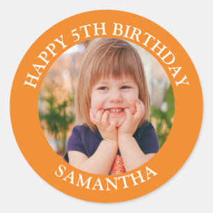 Personalized Happy Birthday Photo Name Age  Classic Round Sticker