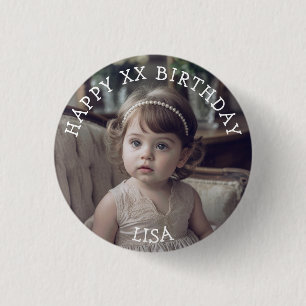 Personalized Happy Birthday Photo Name and Age 1 Inch Round Button
