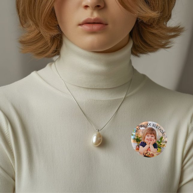 Personalized Happy Birthday Photo Name and Age 1 Inch Round Button (Creator Uploaded)