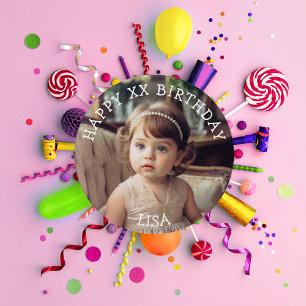 Personalized Happy Birthday Photo Name and Age 1 Inch Round Button