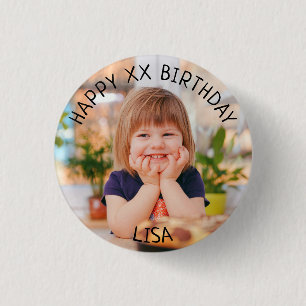 Personalized Happy Birthday Photo Name and Age 1 Inch Round Button
