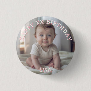 Personalized Happy Birthday Photo Name and Age 1 Inch Round Button