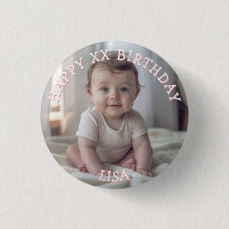 Personalized Happy Birthday Photo Name and Age 1 Inch Round Button