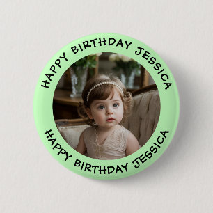 Personalized Happy Birthday Photo Name and Age 2 Inch Round Button
