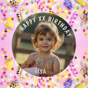 Personalized Happy Birthday Photo Name and Age 2 Inch Round Button