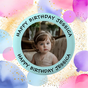 Personalized Happy Birthday Photo Name and Age 2 Inch Round Button