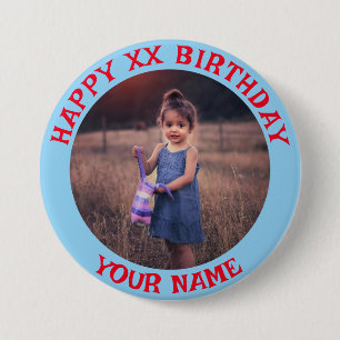 Personalized Happy Birthday Photo Name and Age 3 Inch Round Button