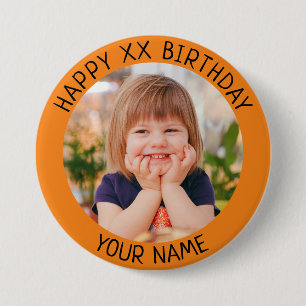 Personalized Happy Birthday Photo Name and Age 3 Inch Round Button