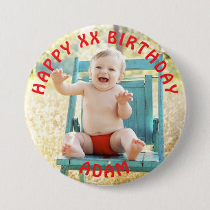 Personalized Happy Birthday Photo Name and Age 3 Inch Round Button