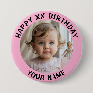 Personalized Happy Birthday Photo Name and Age 3 Inch Round Button