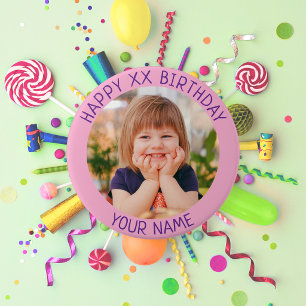Personalized Happy Birthday Photo Name and Age 3 Inch Round Button