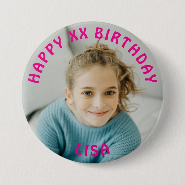 Personalized Happy Birthday Photo Name and Age 3 Inch Round Button (Front)