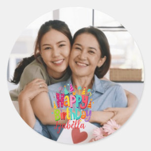 Personalized Happy Birthday Photo Name Quotes Classic Round Sticker
