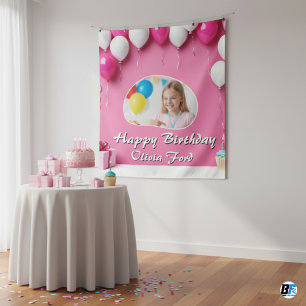 Personalized Happy Birthday Photo Wall  Tapestry