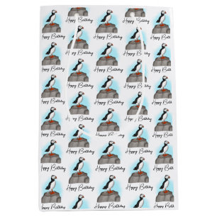 Personalized Happy Birthday Puffin Medium Gift Bag