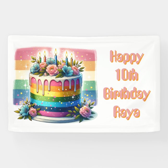 Personalized Happy Birthday | Rainbow Cake Banner (Horizontal)