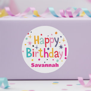  Personalized Happy Birthday Retro Classic Round Sticker