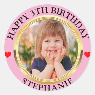 Personalized Happy Birthday Simple Modern Photo Classic Round Sticker