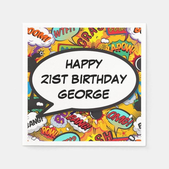 Personalized HAPPY BIRTHDAY Speech Bubble Fun Napkin (Front)