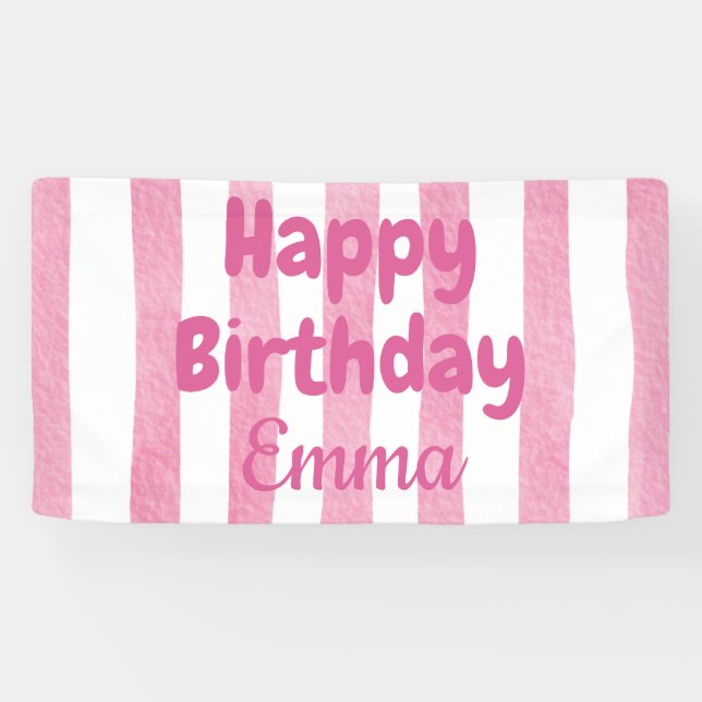 Personalized Happy Birthday Striped Custom Name Banner (Horizontal)