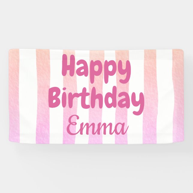 Personalized Happy Birthday Striped Custom Name Banner (Horizontal)