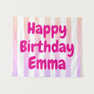 Personalized Happy Birthday Striped Custom Name Tapestry