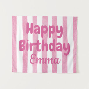Personalized Happy Birthday Striped Custom Name Tapestry