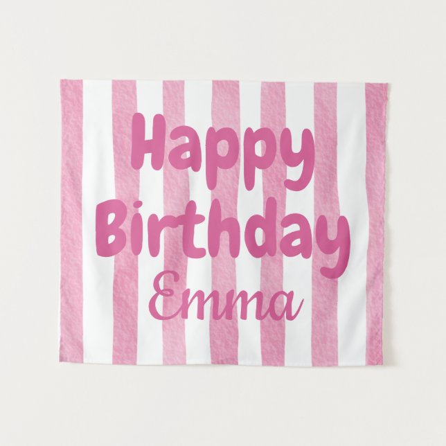 Personalized Happy Birthday Striped Custom Name Tapestry (Front (Horizontal))