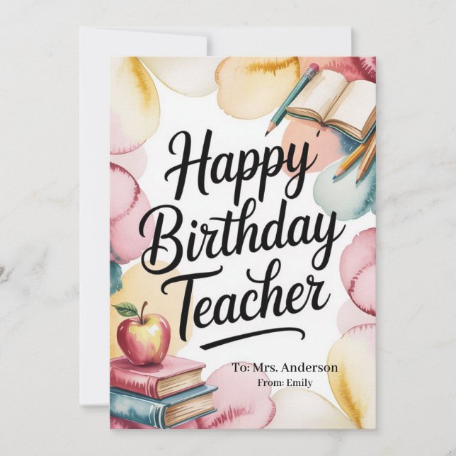 Personalized Happy Birthday Teacher Card (Front)