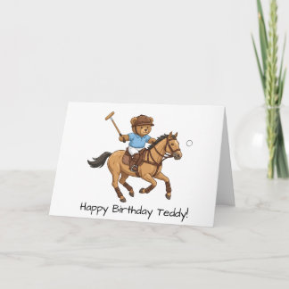 Personalized Happy Birthday Teddy Bear Horse Polo Card