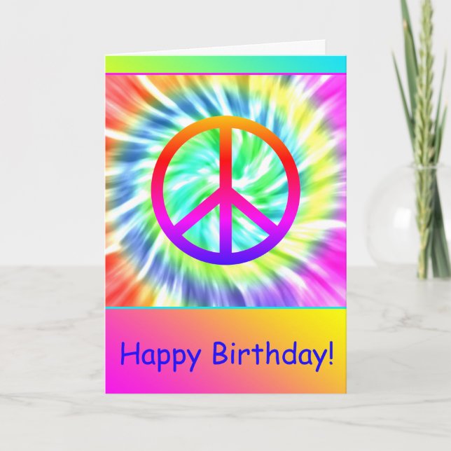 Personalized Happy Birthday Tie Dye Peace Card (Front)