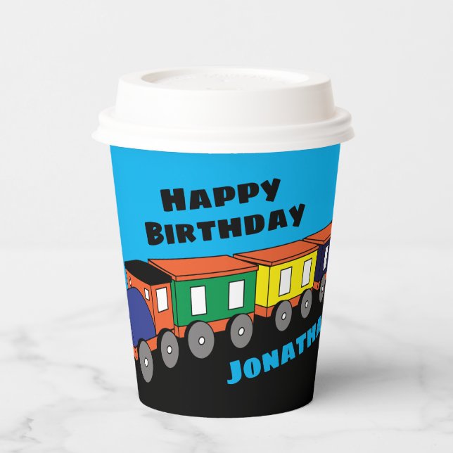 Personalized Happy Birthday Train Paper Cups (Left)