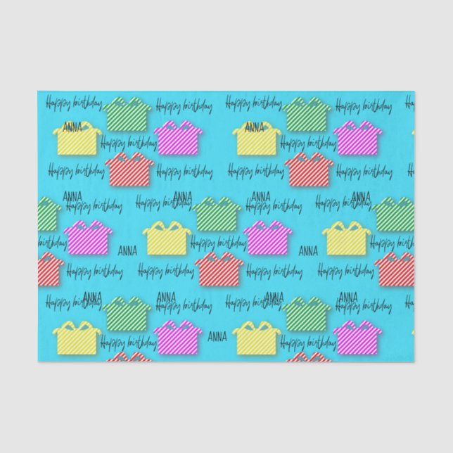 Personalized Happy Birthday Typography Presents Tissue Paper (Front)