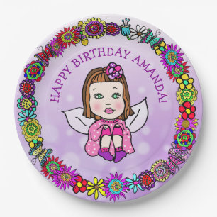 Personalized Happy Birthday Unicorn and Fairy Paper Plate