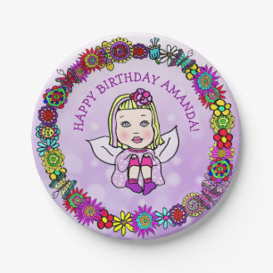 Personalized Happy Birthday Unicorn and Fairy Paper Plate