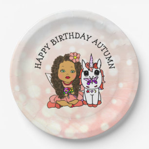 Personalized Happy Birthday Unicorn and Fairy Paper Plate