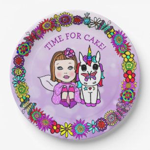 Personalized Happy Birthday Unicorn and Fairy Paper Plate