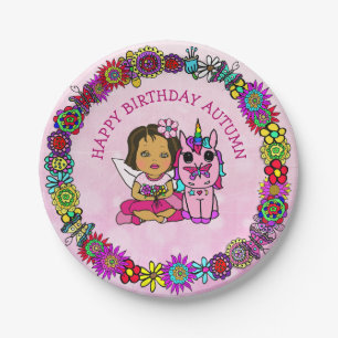 Personalized Happy Birthday Unicorn and Fairy Paper Plate