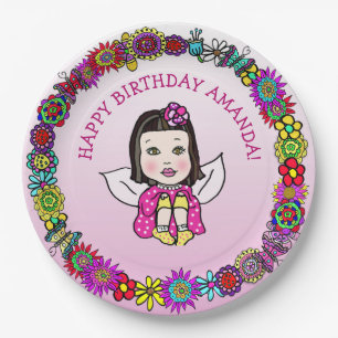 Personalized Happy Birthday Unicorn and Fairy Paper Plate